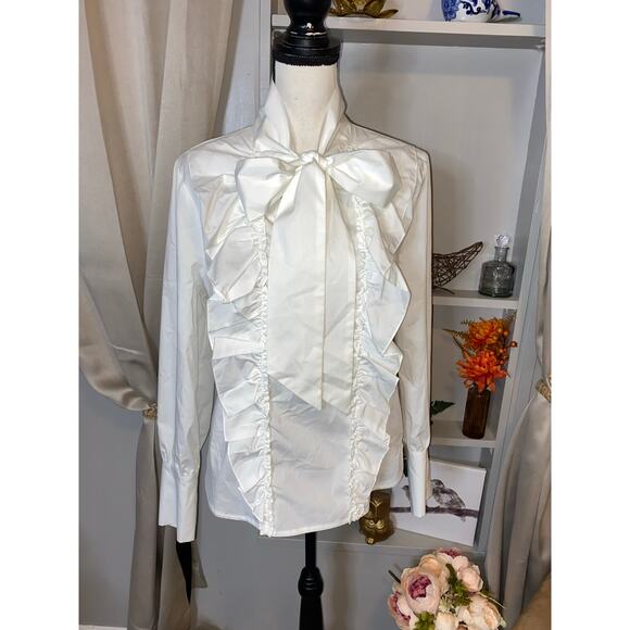 NWT 7th Avenue Design Studio New York & Company L White NY&C $64.95 Tie Blouse - Picture 1 of 12